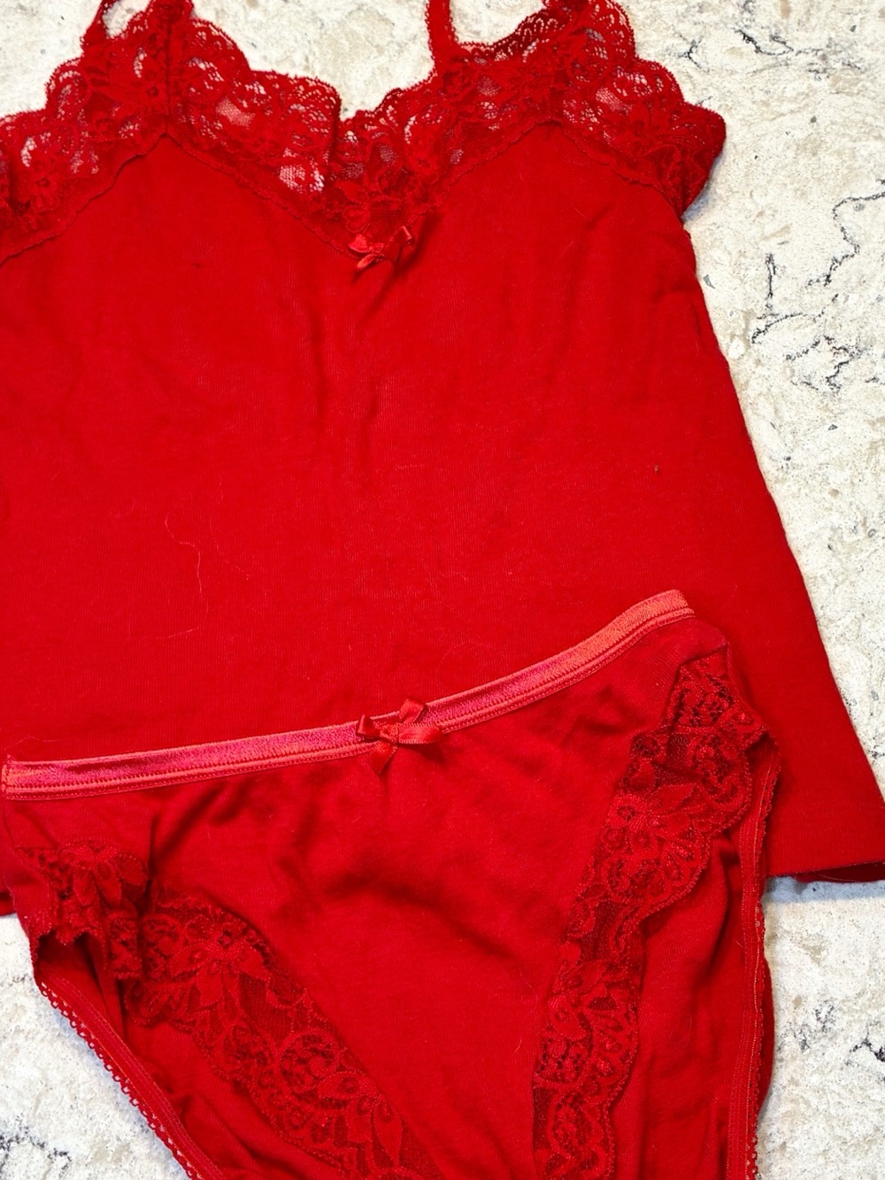 Victoria's Secret Red Lace Trim Cami & Bikini Set vintage small cotton